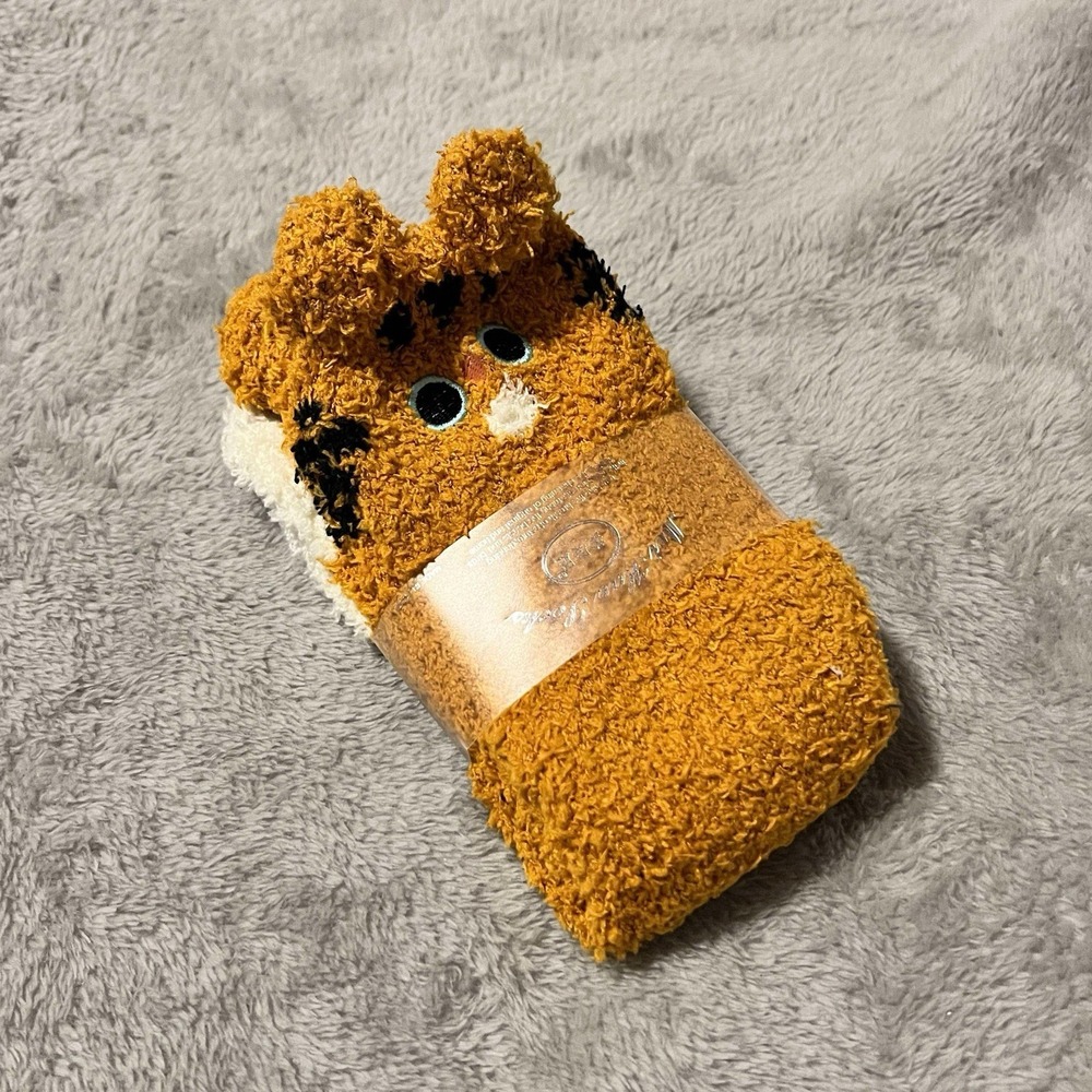 Mei Hao Socks Soft Polyester Women One Size Orange Cat & Pom Balls Kawaii NEW - Picture 2 of 7